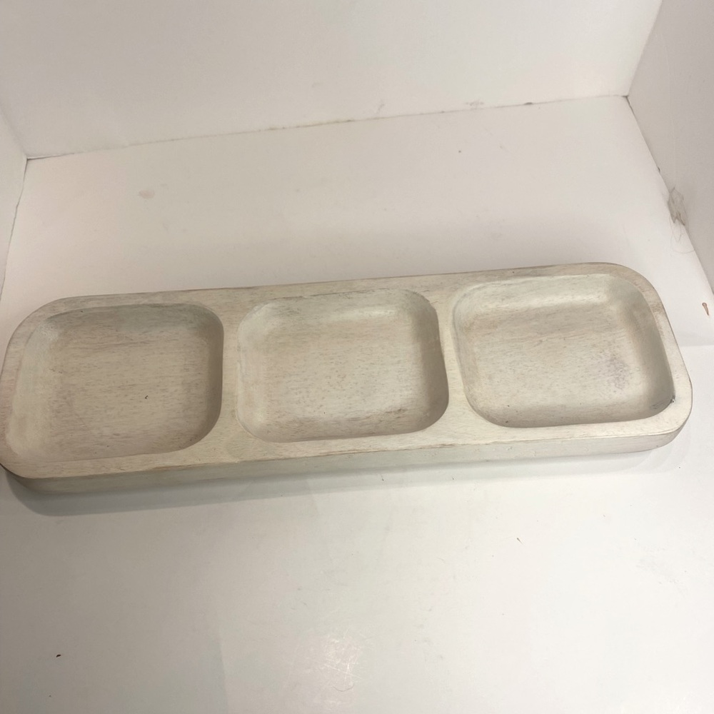 Wood White 3 divided server tray 16” x 5”